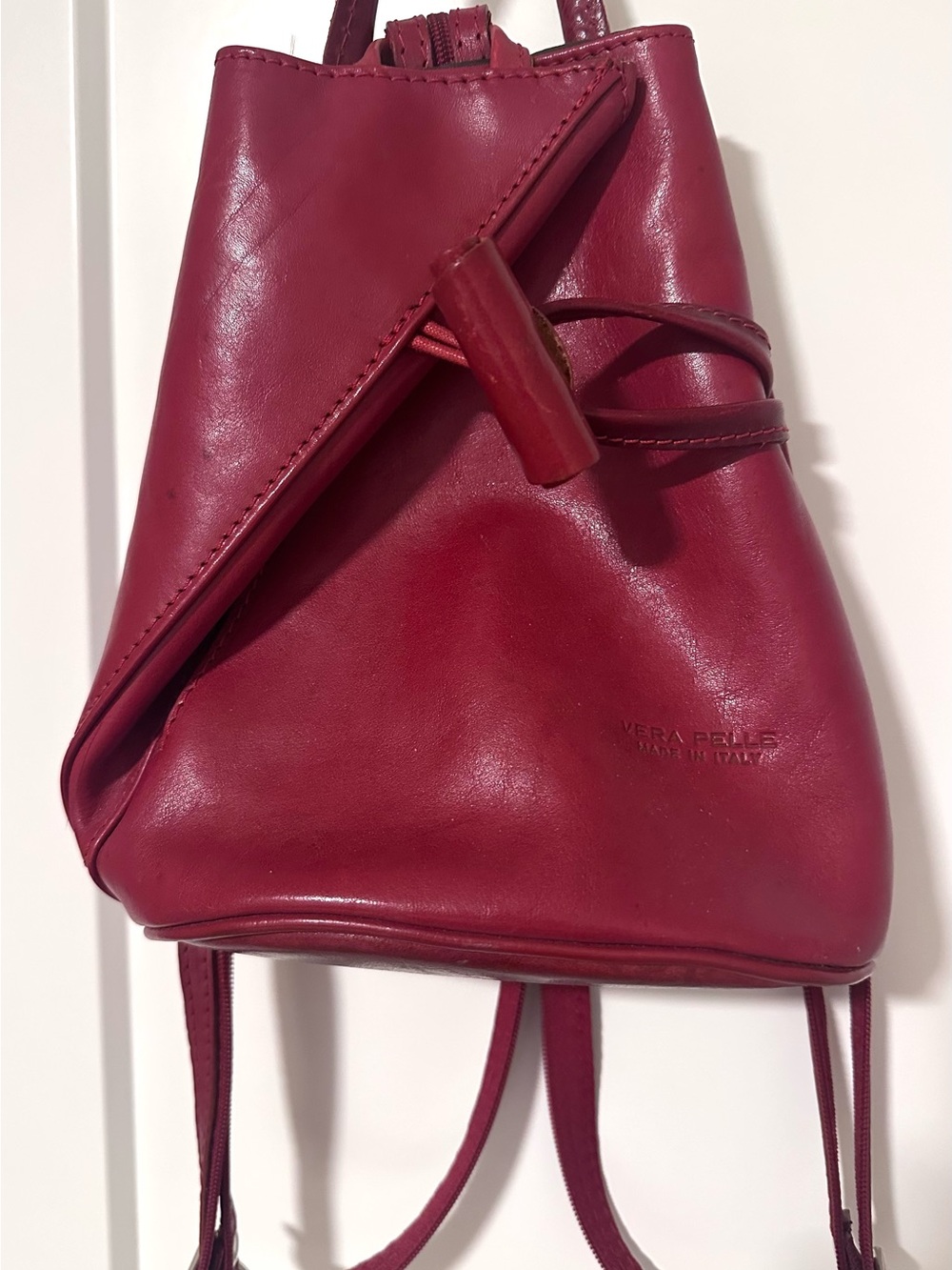 Vera Pelle Genuine Leather Wine Red Backpack/Purse